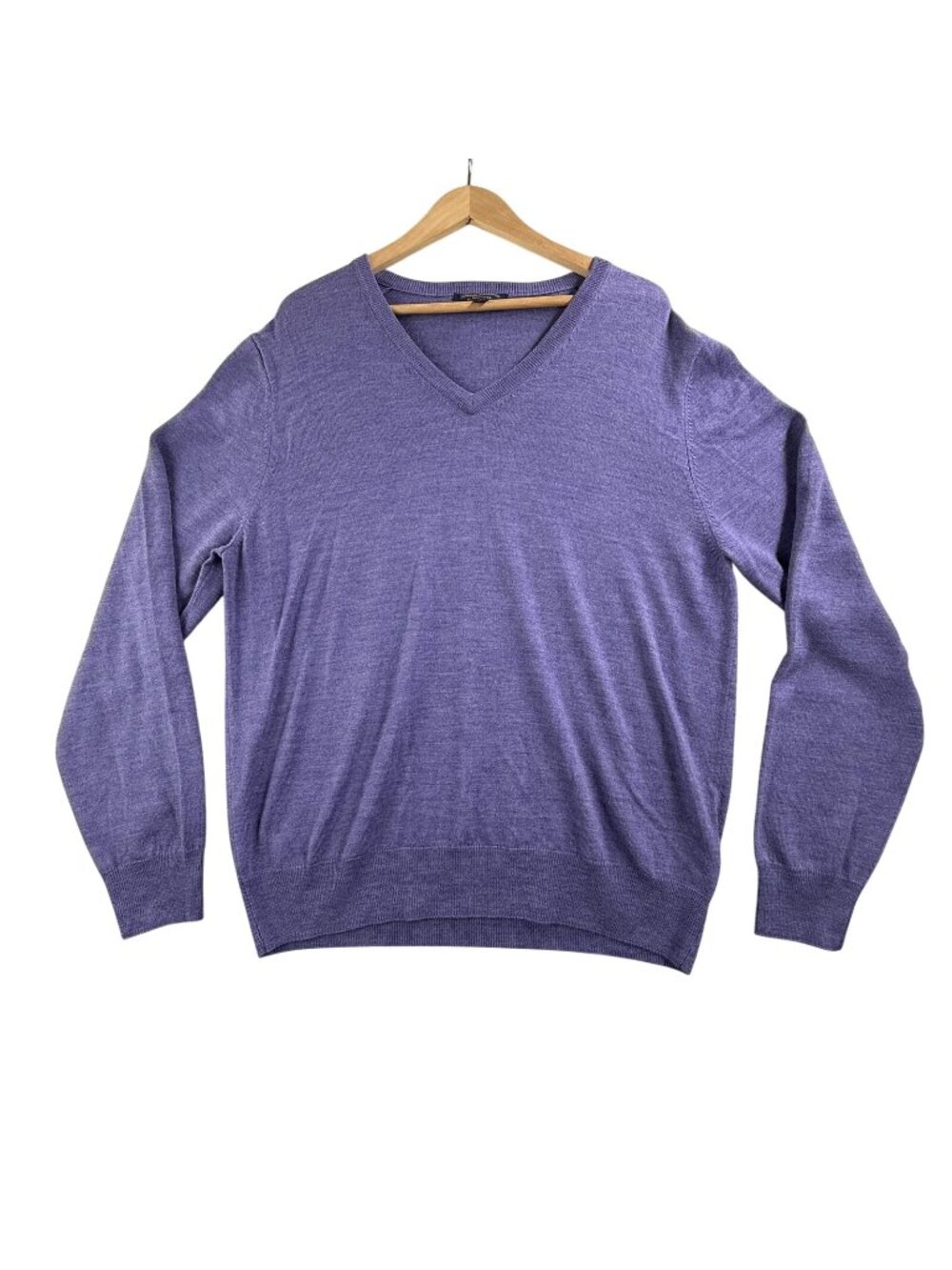 Brooks Brothers Sweater Mens Large Purple Saxxon Wool V Neck Knit Pullover
